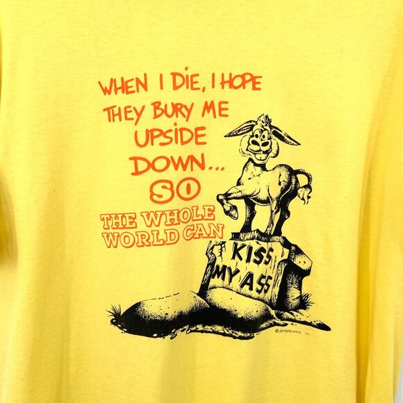 Hanes Other - FUNNY VINTAGE HANES YELLOW NOVELTY GRAPHIC DONKEY KISS MY...T-SHIRT - L